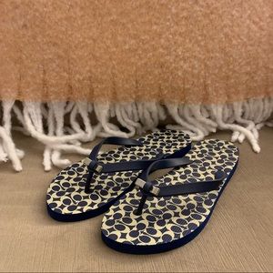 Coach Navy Bow Flip Flops
